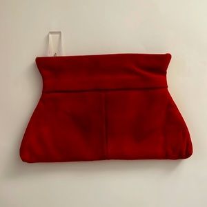 Claret red suede zippered vintage large clutch bag, 1970s ish